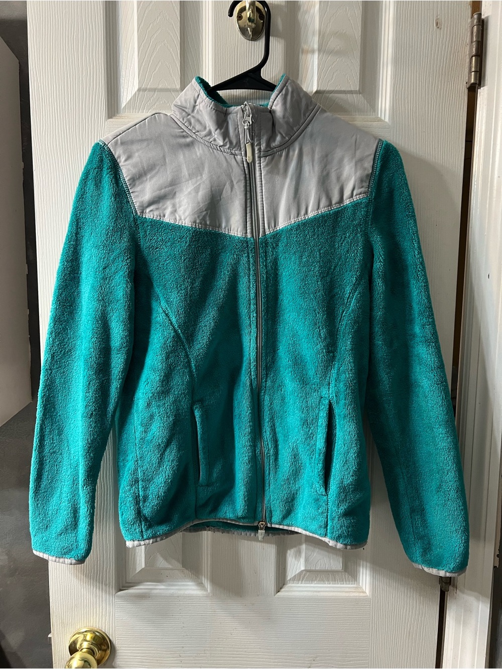 Turquoise and Gray Women's Fleece Jacket - Classic Zip Front, Activewear